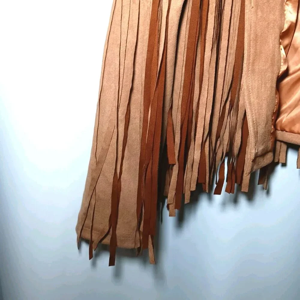 NWT Chartou Faux Suede Camel Color Jacket Sz M Cropped Fringe Open Front - Picture 3 of 10